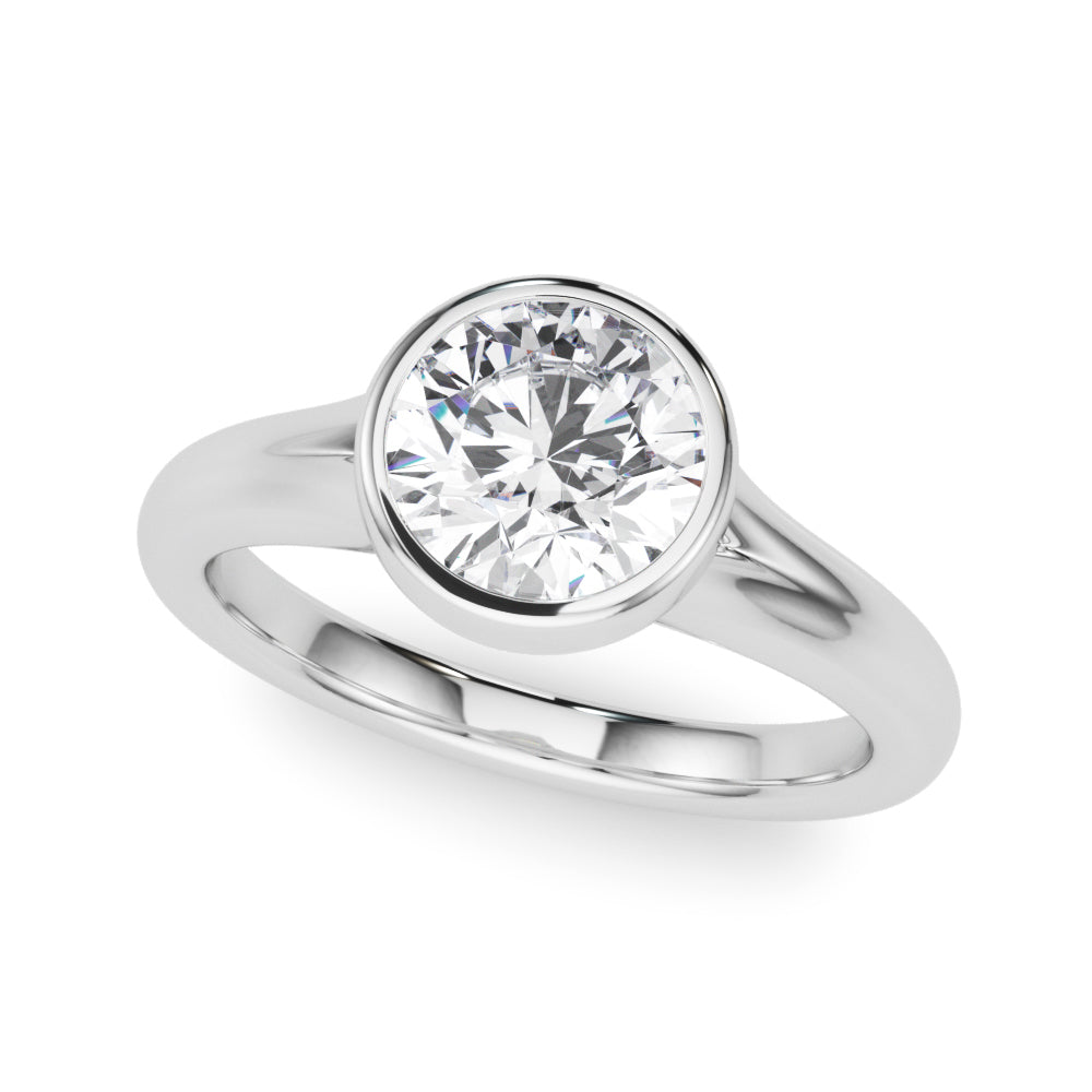 Silver ring with a large diamond on a white background