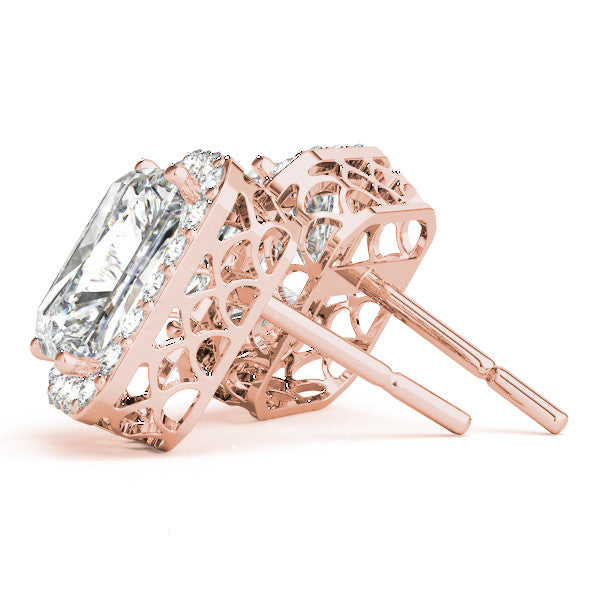 Emerald Cut Hidden Halo Push Back Studs