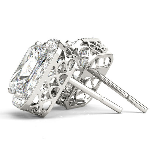 Emerald Cut Hidden Halo Push Back Studs