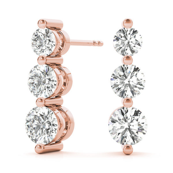 3 Stone Round Cut Push Back Earrings