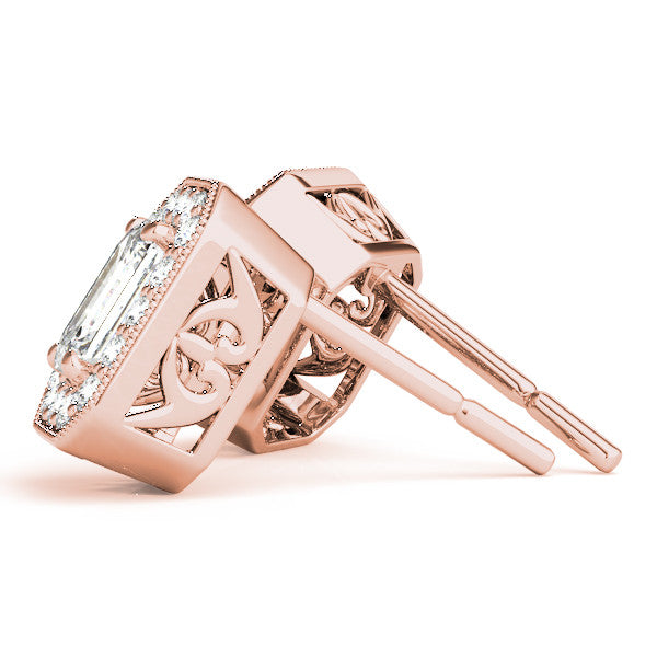 Emerald Cut Hidden Halo Push Back Studs