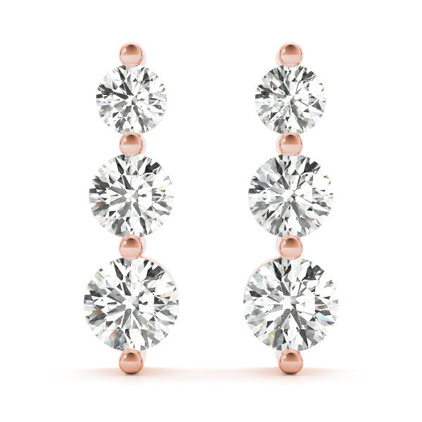 3 Stone Round Cut Push Back Earrings