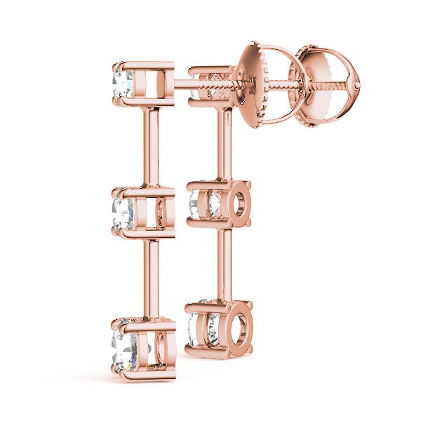 3 Stone Round Cut Twist Back Earrings