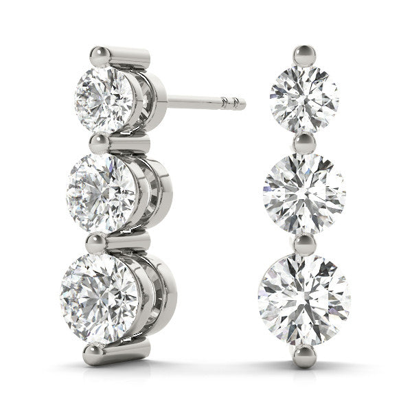 3 Stone Round Cut Push Back Earrings