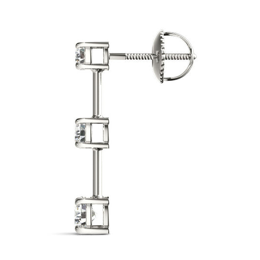 3 Stone Round Cut Twist Back Earrings