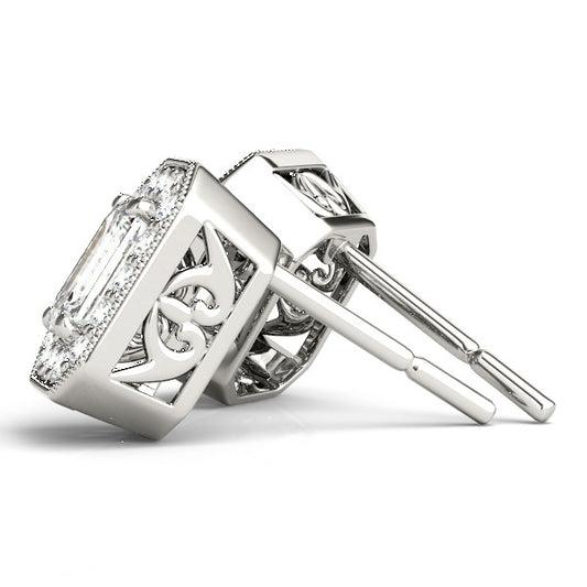 Emerald Cut Hidden Halo Push Back Studs