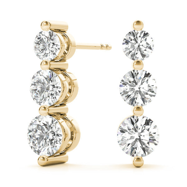 3 Stone Round Cut Push Back Earrings
