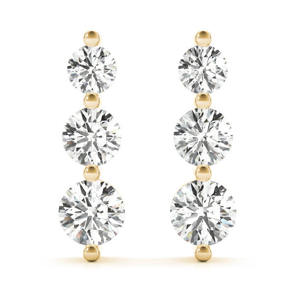 3 Stone Round Cut Push Back Earrings